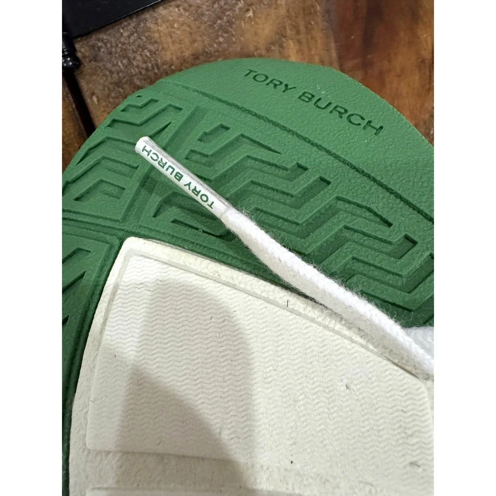 Tory‎ Burch T Runner Knit Mesh Sneaker Shoes White Green Size 9